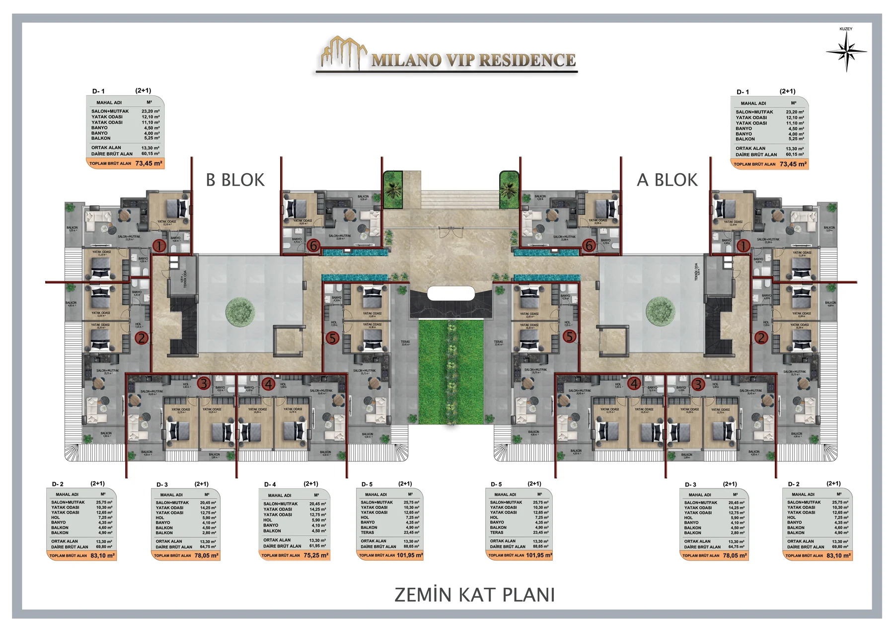 планировка — Квартира 1+1 в Milano VIP A-23, Хасбахче